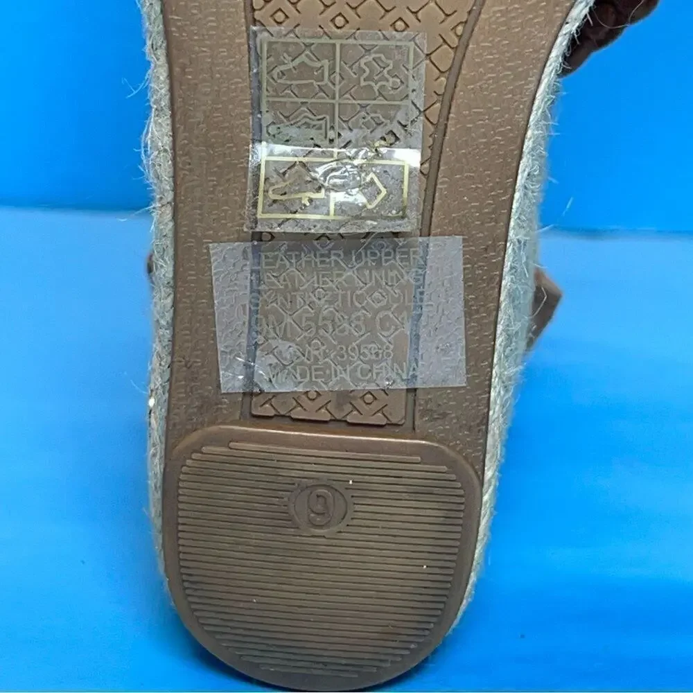 Tory Burch Bailey Braided Ankle SOHO Lux Suede Espadrille Wedge Sandals Womens 9